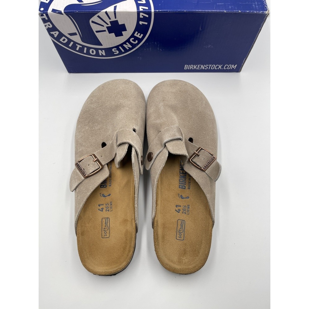 Birkenstock Boston Soft Footbed Taupe Suede Clogs Women's EU 41 US 10